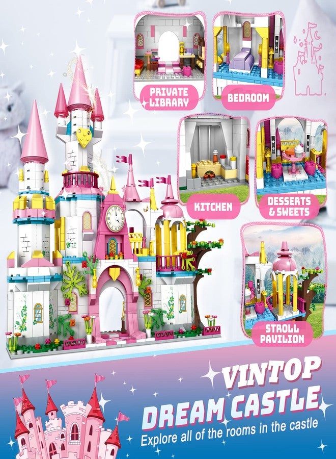 VINTOP Castle STEM Building Toys for Girls Ages 6 7 8 9 10 11 12 Years Old, VINTOP Building Sets for Girl Boys, 1000PCS Pink Princess Castle Carriage Playsets Creative Building Blocks Xmas Toy Gifts for Kids - Image 3